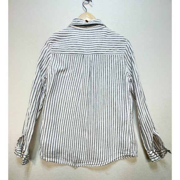 Tahari Womens Stripe Linen Button-Up Shirt Size M Blue White Casual Workwear - Picture 10 of 13